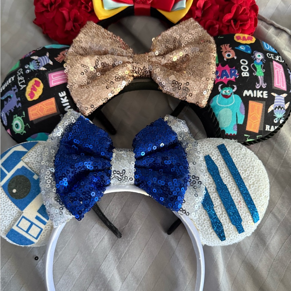 Gold and Teal Bow Mouse Ear Headbands - Picture 3 of 4